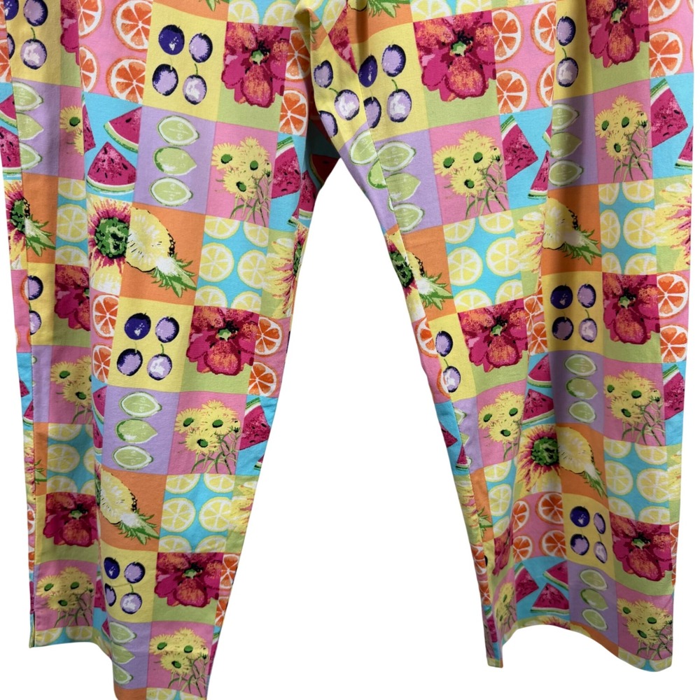 Sharon Young Vintage Fruit Floral Patchwork Print Straight Leg Pants Multicolor - Picture 3 of 8